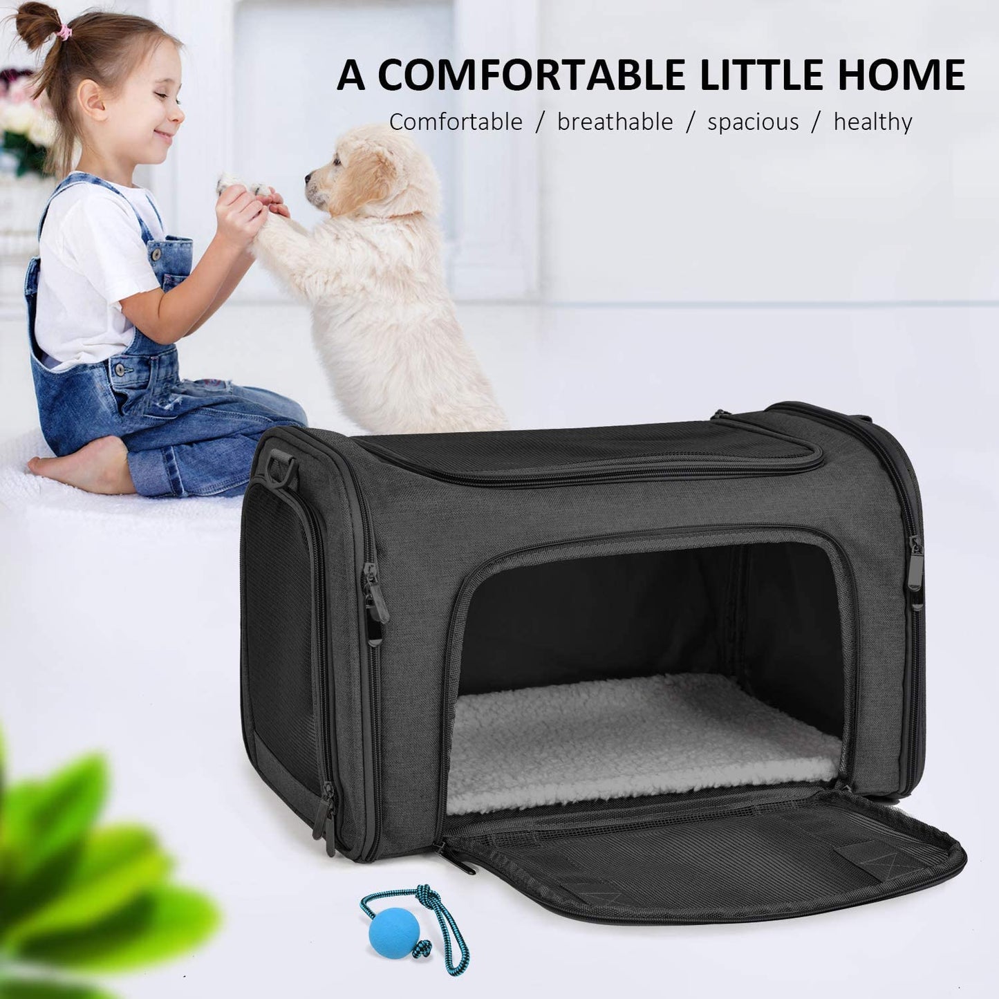 TSA-Approved Soft-Sided Pet Carrier for Small & Medium Cats, Dogs, Puppies – Collapsible Travel Bag, Airline Approved, Comfortable, Durable, Easy to Carry – Fits Pets Up to 15lbs – Black