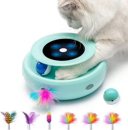 "2-in-1 Interactive Cat Toy – Automatic Rolling Balls & Feather Ambush | Adjustable Speed, Dual Power, Auto On/Off | 7 Attachments for Indoor Cats & Kittens"