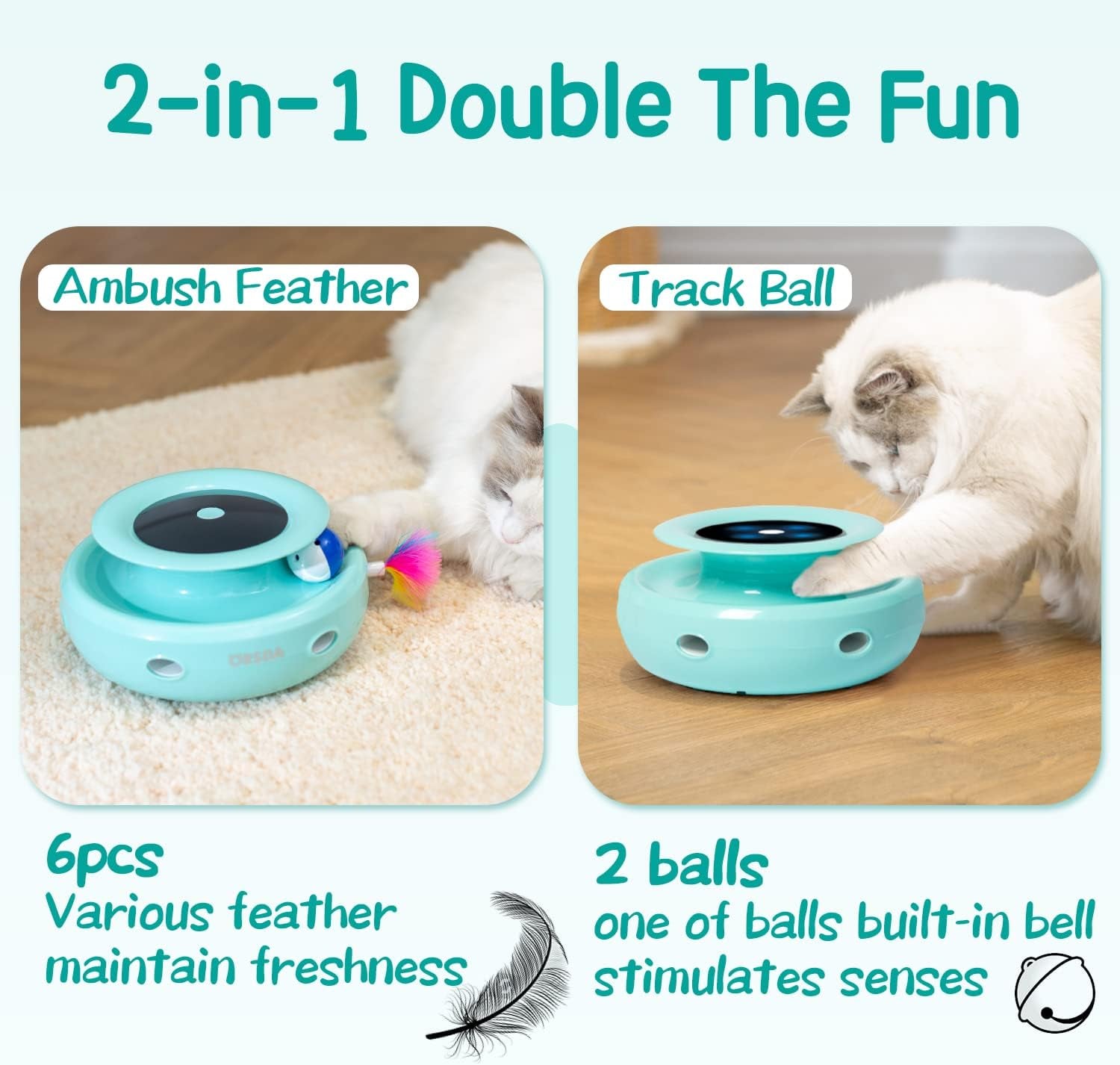 "2-in-1 Interactive Cat Toy – Automatic Rolling Balls & Feather Ambush | Adjustable Speed, Dual Power, Auto On/Off | 7 Attachments for Indoor Cats & Kittens"