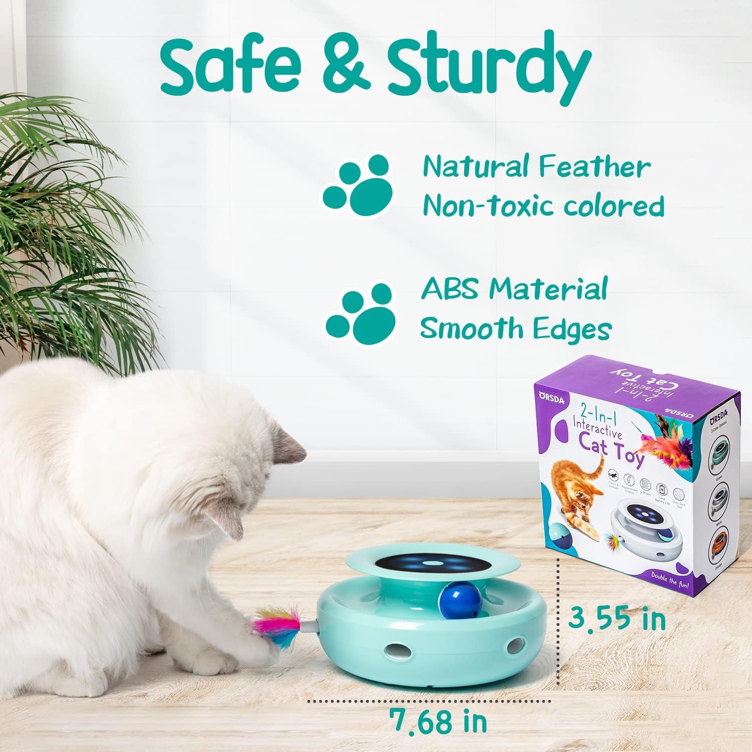 "2-in-1 Interactive Cat Toy – Automatic Rolling Balls & Feather Ambush | Adjustable Speed, Dual Power, Auto On/Off | 7 Attachments for Indoor Cats & Kittens"